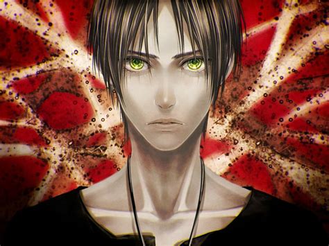 Attack On Titan Very Closer Of Eren Yeager With Green Eyes