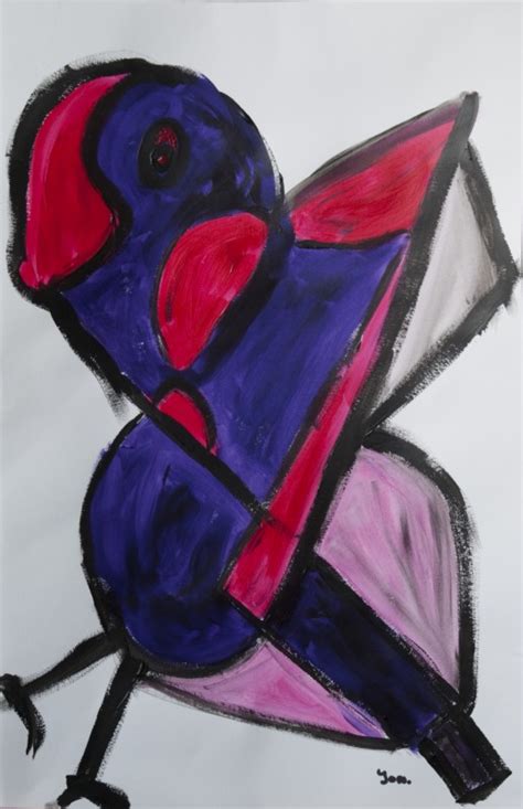 Abstracte Vogel In Paars Rood Acryl Marjon De Jong