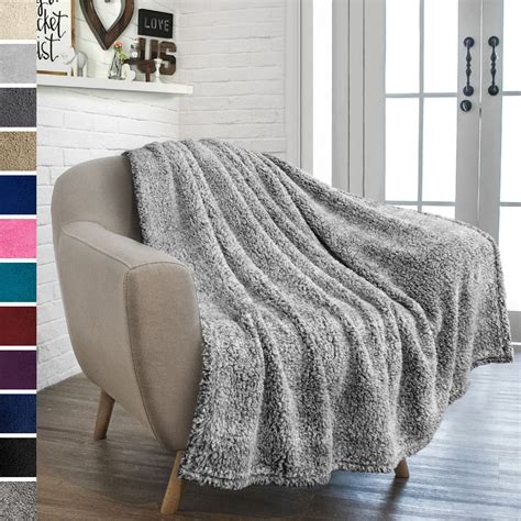 Pavilia Plush Sherpa Throw Blanket For Couch Sofa Fluffy Microfiber Fleece Throw Soft Fuzzy