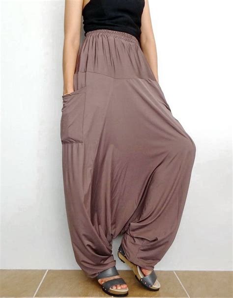 Harem Drop Crotch Pants Unisex Baggy Yoga Trouser Mesa Tan Etsy