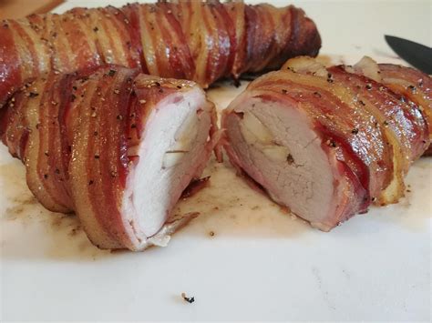 Bacon Wrapped Pork Tenderloin Stuffed With Apples And Onions Rsmoking