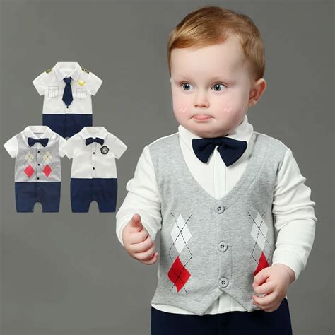 Newborn Baby Boy Rompers 100 Cotton Tie Gentleman Suit Bow Leisure
