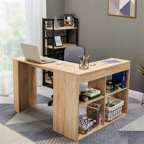 Latitude Run L Shaped Computer Desk With Storage Oak And Reviews