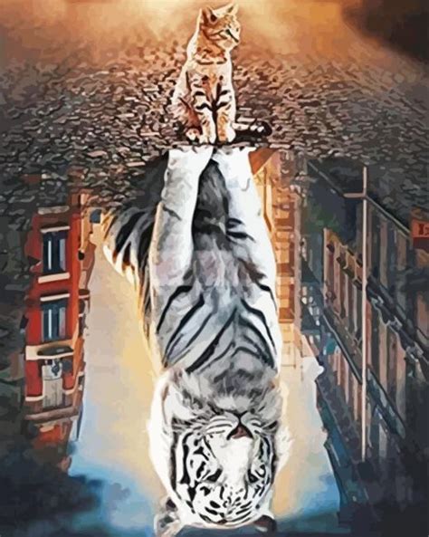 Cat Reflection Tiger Diamond Paintings Diamondpaintshop