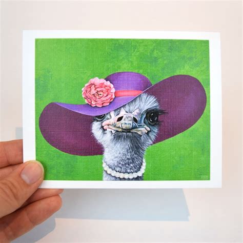 Fancy Ostrich Greeting Card 4x5 Blank Card Ostrich In Hat Etsy