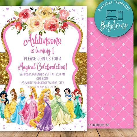 Editable Disney Princess Birthday Invitation Instant Download