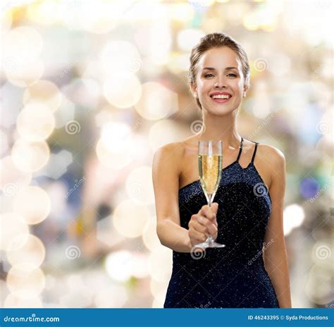 Smiling Woman Holding Glass Of Sparkling Wine Stock Image Image Of Elegant Champagne 46243395