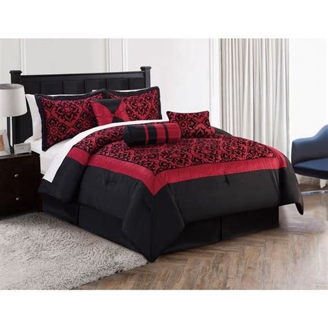 All of our comforters are designed to bring you comfort, warmth and make every night's sleep cozy and relaxing. Rosalva Red/ Black 7-piece Flocking Comforter Set ...