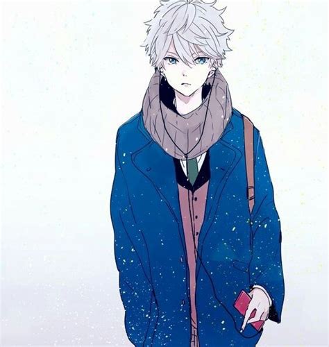 Anime Guy Whitesilver Hair Blue Eyes Winter Uniform Manga Boy