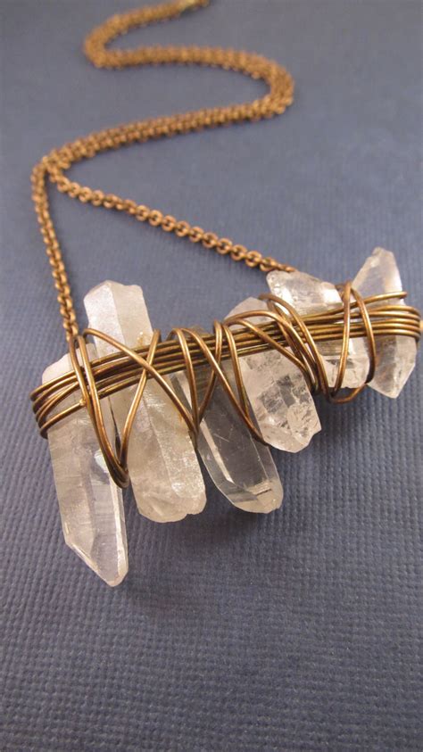 Quartz Crystal Necklace Wire Wrapped Layering Necklace