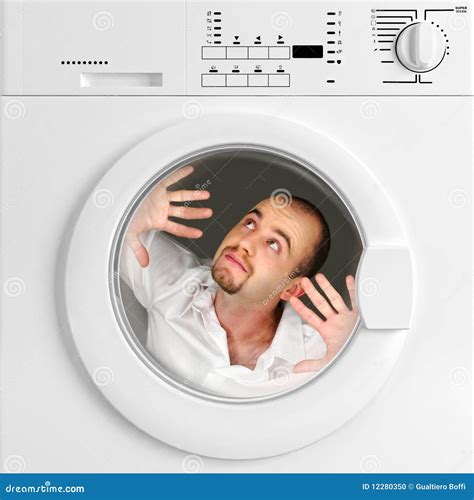 Funny Portrait Of Man Inside Washing Machine Stock Photo Image