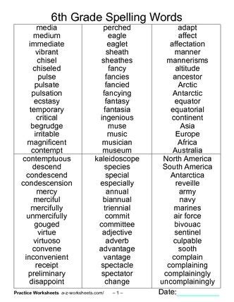 As students approach language arts skills in the 6th grade it is all about increasing their level of comfort with more intricate texts and expressing themselves at a higher level with our 6th grade students start learning to read at the full book level and begin to form reading endurance. 6th Grade Spelling Words - sharepdf.org | 5th grade spelling words, Grade spelling, 6th grade ...