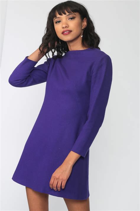 60s Mod Mini Dress Purple Wool Dress Winter Shift 1960s Go Go Space Age
