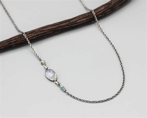 Moonstone Necklace In Silver Bezel Setting With Aquamarine Etsy UK
