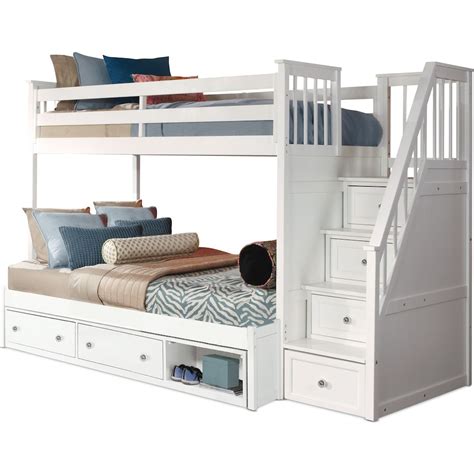 Flynn Twin Over Full Storage Bunk Bed With Storage Stairs White