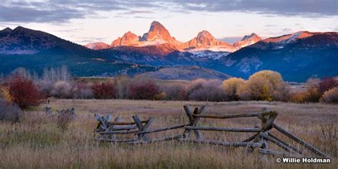 West Side Of The Tetons At Sunset With Fence Near Driggs Idaho