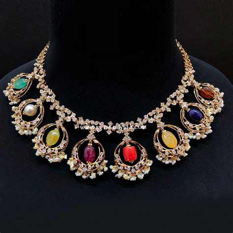 Glaring Navaratna Necklace Pearl Necklace Designs Diamond Jewelry