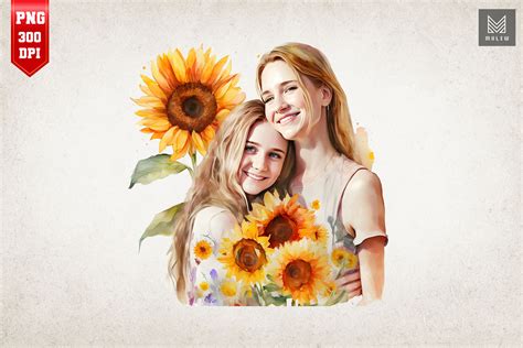 Mother Daughter And Sunflowers 5 By Mulew Art Thehungryjpeg