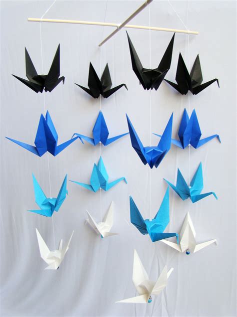 Ready To Ship Origami Crane Hanging Mobile Blue Ombre Themed Cranes