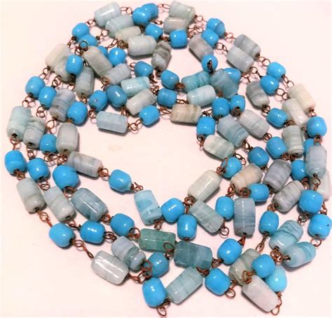 Boho Blue Glass Bead Necklace Metal Links 60 Inches Etsy Womens