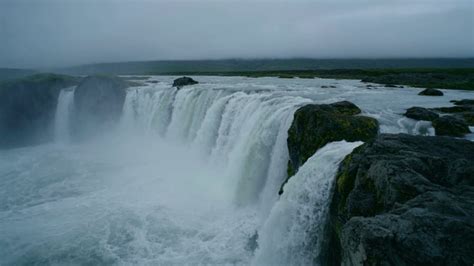 Epic Scenic Iceland Waterfall At Midnight Sun Stock Footage Sbv