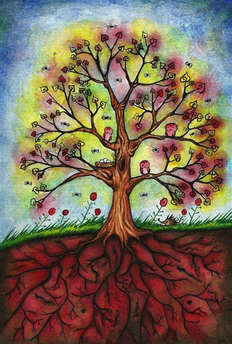 Дерево жизни рисунок цветными карандашами и красками.