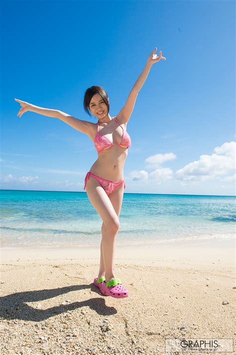 Yoshikawa Aimi Highres Tagme Girl Armpits Arms Up Beach Bikini Blue Sky Breasts Brown