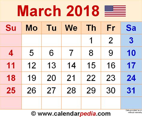 March 2018 Calendar Templates For Word Excel And Pdf