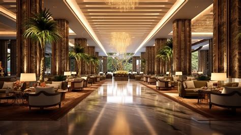 3d Rendering Of A Lavish Five Star Hotel Lobby Interior Background