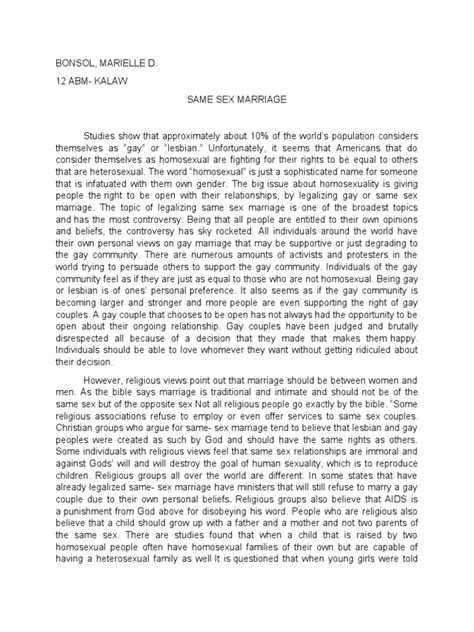 Position Paper Same Sex Marriage Pdf Homosexuality Same Sex Relationship