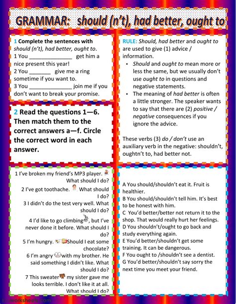 Should, Ought to, Had Better - Interactive worksheet