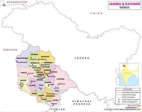 The state of jammu and kashmir consists of three divisions: Jammu and Kashmir District Map