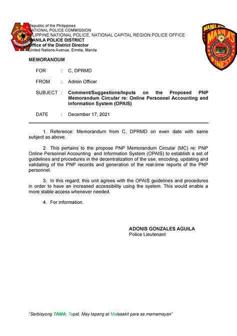 Comment Suggestions Inputs On The Proposed Pnp Memorandum Circular Re