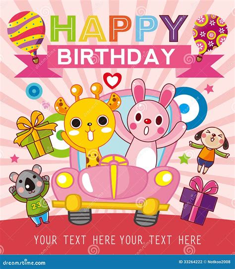 Animal Birthday Greeting Card Design Cartoon Vector