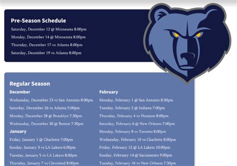 Printable Memphis Grizzlies schedule for 2020-21 NBA season