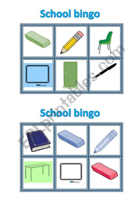 School Bingo Esl Worksheet By Tatyanabird