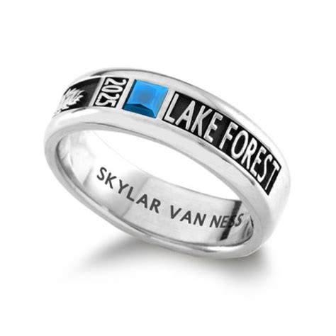 Unisex 6mm Class Band B22 High School Graduation Ring In Silver With