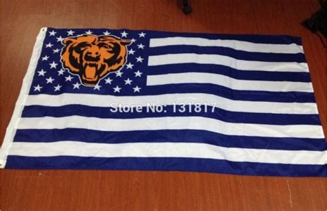 Chicago Bears Logo With Stars And Stripes Flag 3ftx5ft Banner 100d