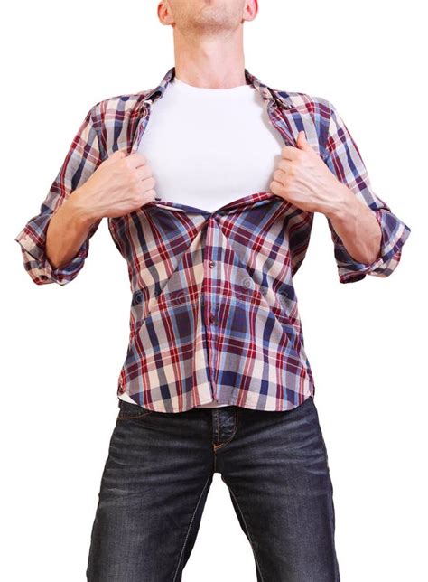 Image Of Young Man Tearing His Shirt Off Isolated Stock Photo Image