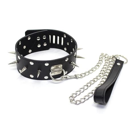 Bdsm Neck Collar With Metal Chain Pu Leather Slave Sex Products For