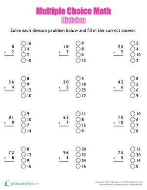 Multiple Choice Math: Division | Worksheet | Education.com | Division
