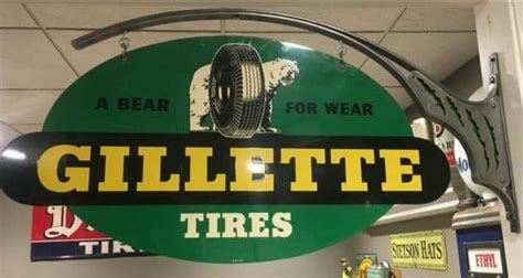 Original Gillette Tires Double Sided Tin Sign American Gas Vintage