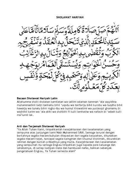 Lirik Sholawat Nariyah Bahasa Arab Terbaru