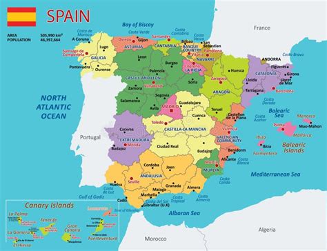 Mappa Amministrativa Dettagliata Delle Città E Delle Regioni Spagnole