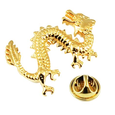 Golden Lucky Dragon Lapel Pin Badge From Ties Planet Uk