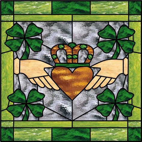 Irish Claddagh Ring Leaded Stained Glass Window Panel Also Available