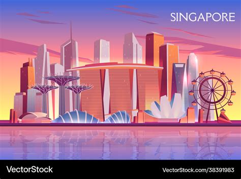Singapore Marina Bay Cityscape Cartoon Royalty Free Vector