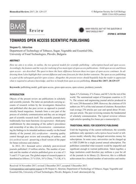 Pdf Towards Open Access Scientific Publishing