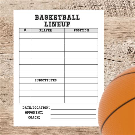 Basketball Roster /basketball Team Organizer/ Coaches Lineup
