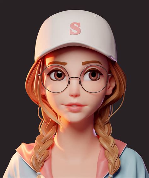 artstation glasses girl shun zbrush character 3d model character game character design